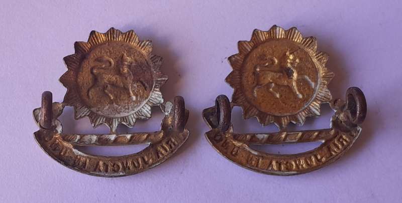 Rare Pair Early Grey High School Cadet Corps Collar Badges.  Lugs Intact.