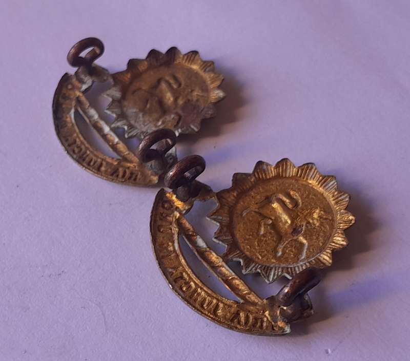 Rare Pair Early Grey High School Cadet Corps Collar Badges.  Lugs Intact.
