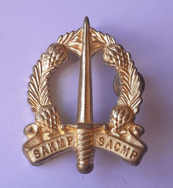 SA Corps of Military Police Cap Badge.  1 Screw Lug Intact.