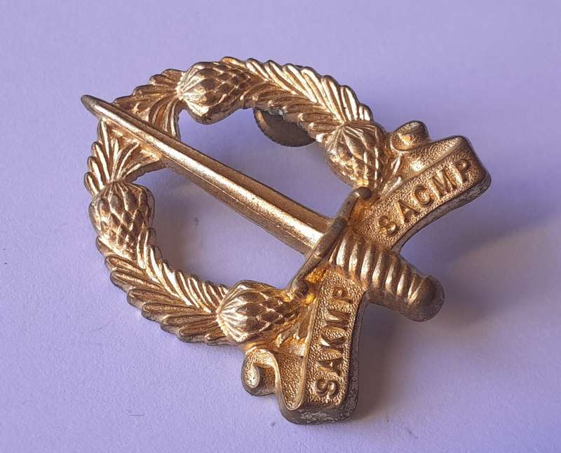 SA Corps of Military Police Cap Badge.  1 Screw Lug Intact.