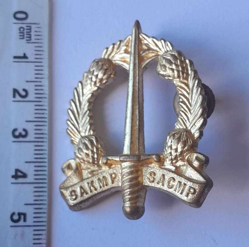 SA Corps of Military Police Cap Badge.  1 Screw Lug Intact.