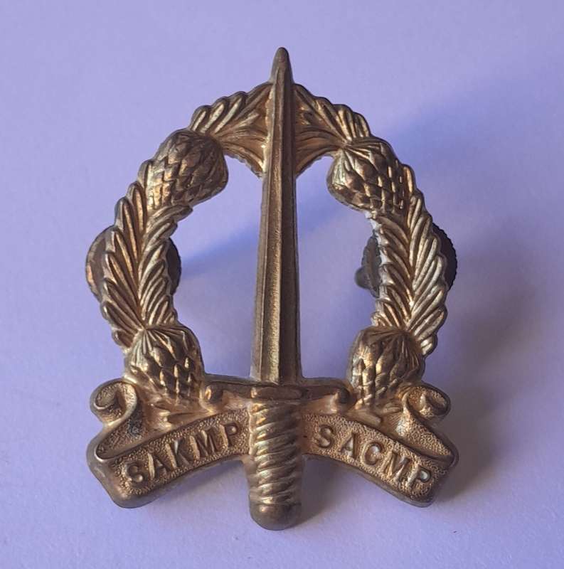 SA Corps of Military Police Cap Badge.  Screw Lugs Intact.