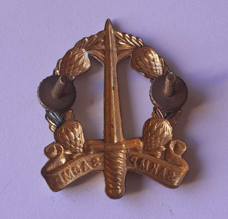 SA Corps of Military Police Cap Badge.  Screw Lugs Intact.