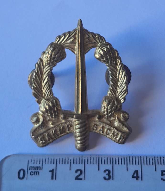 SA Corps of Military Police Cap Badge.  Screw Lugs Intact.