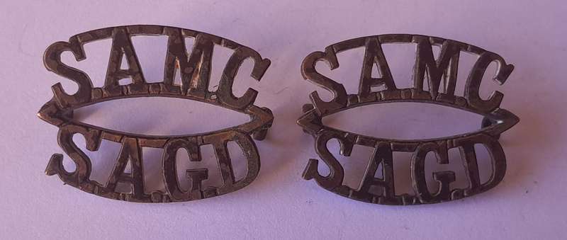 Early Pair SA Medical Corps Shoulder Titles.  Lugs Intact.