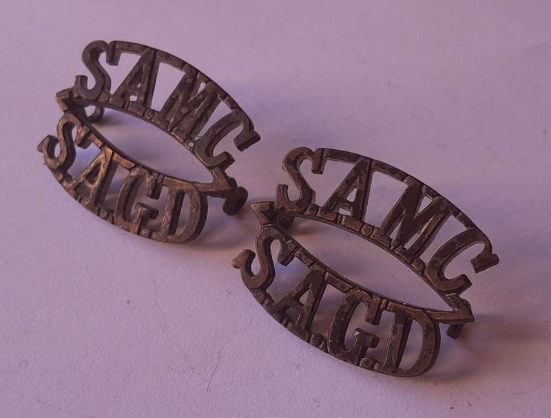 Early Pair SA Medical Corps Shoulder Titles.  Lugs Intact.