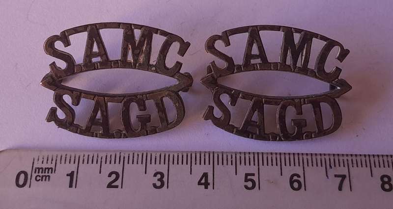 Early Pair SA Medical Corps Shoulder Titles.  Lugs Intact.