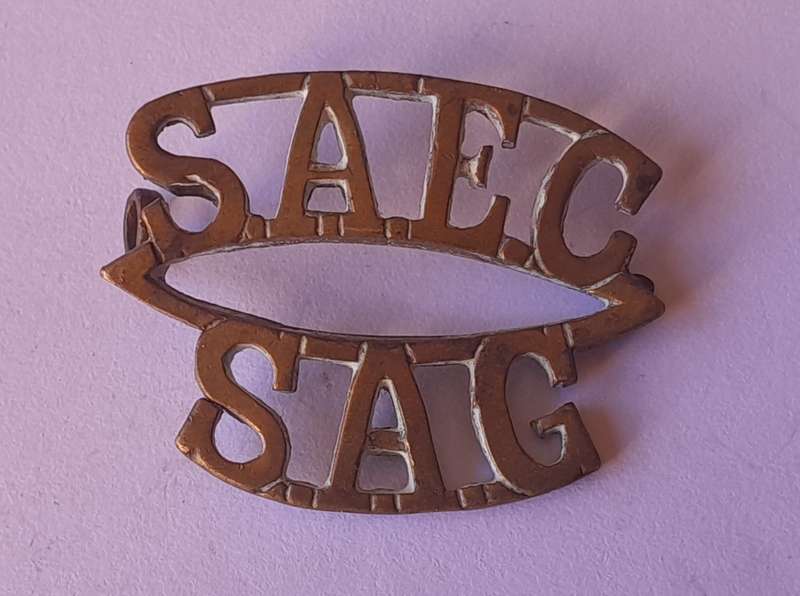 Early SA Engineers Corps Brass Shoulder Title.  1 Lug Intact.