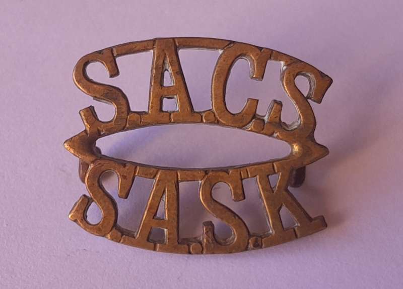 Early SA Corps of Signals Brass Shoulder Title.  Lugs Intact.