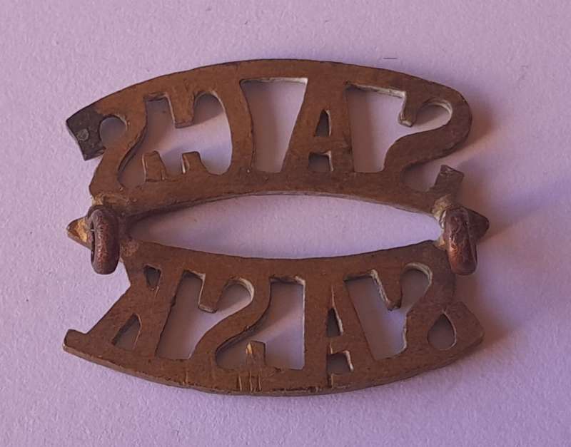 Early SA Corps of Signals Brass Shoulder Title.  Lugs Intact.