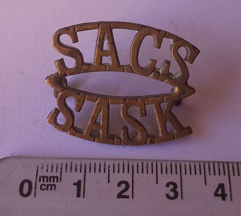 Early SA Corps of Signals Brass Shoulder Title.  Lugs Intact.