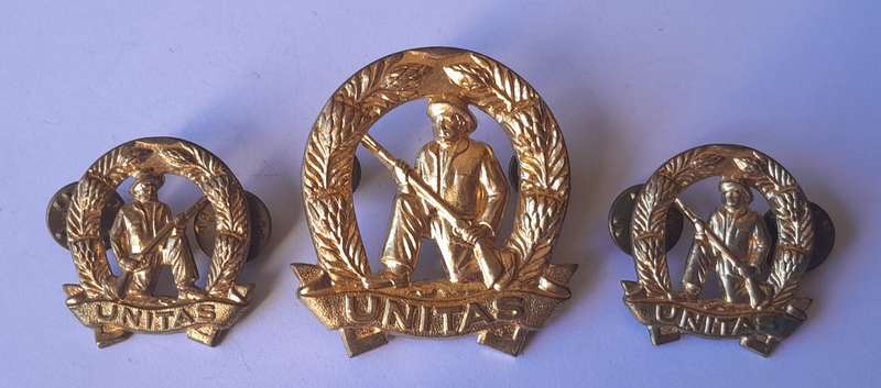 SA Army Commando Badge Set.  Cap & Collars (Facing).  Screw Lugs Intact.