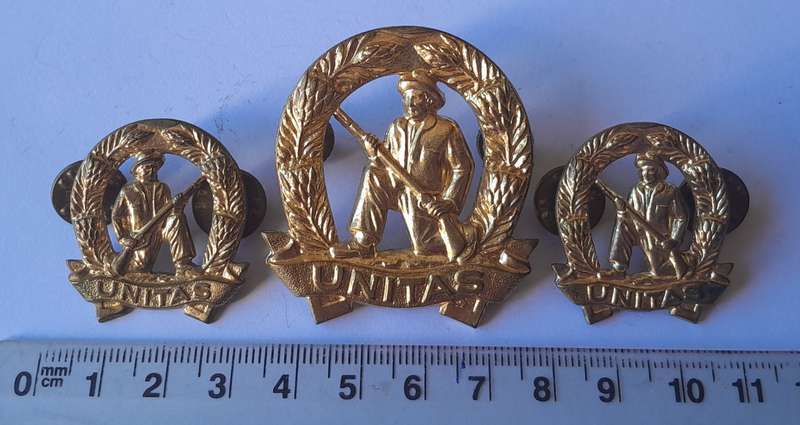 SA Army Commando Badge Set.  Cap & Collars (Facing).  Screw Lugs Intact.