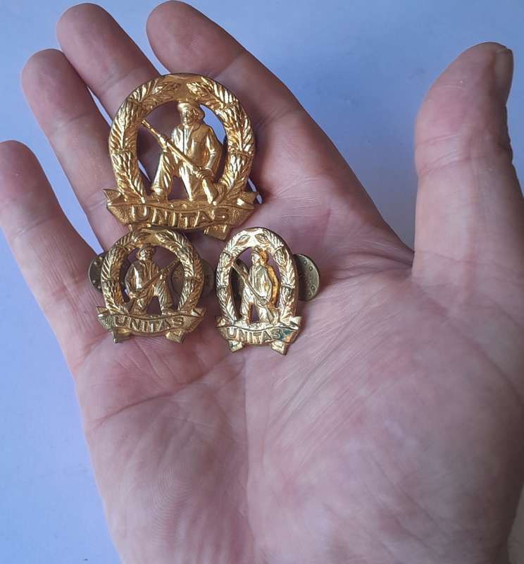 SA Army Commando Badge Set.  Cap & Collars (Facing).  Screw Lugs Intact.