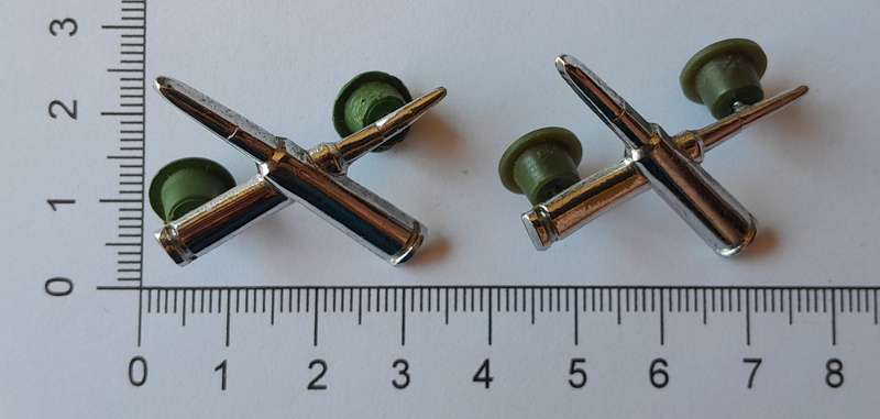 Pair SADF Ammunition Corps Collar Badges.  Pins Intact.