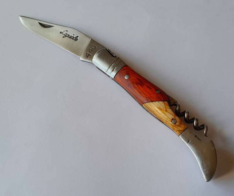 Vintage `Laguiole` Folding Knife With 440 Steel Blade And Two Tone Wood Handle.