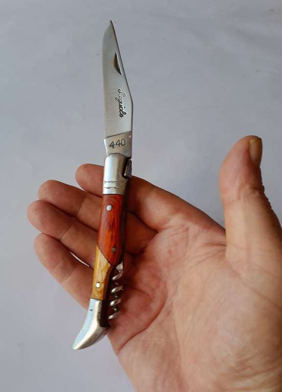 Vintage `Laguiole` Folding Knife With 440 Steel Blade And Two Tone Wood Handle.