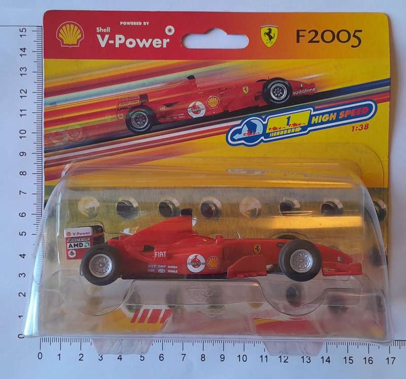 Hot Wheels Shell V-Power Ferrari F2005. Scale 1/38 (12cm). Sealed In Original Packaging.