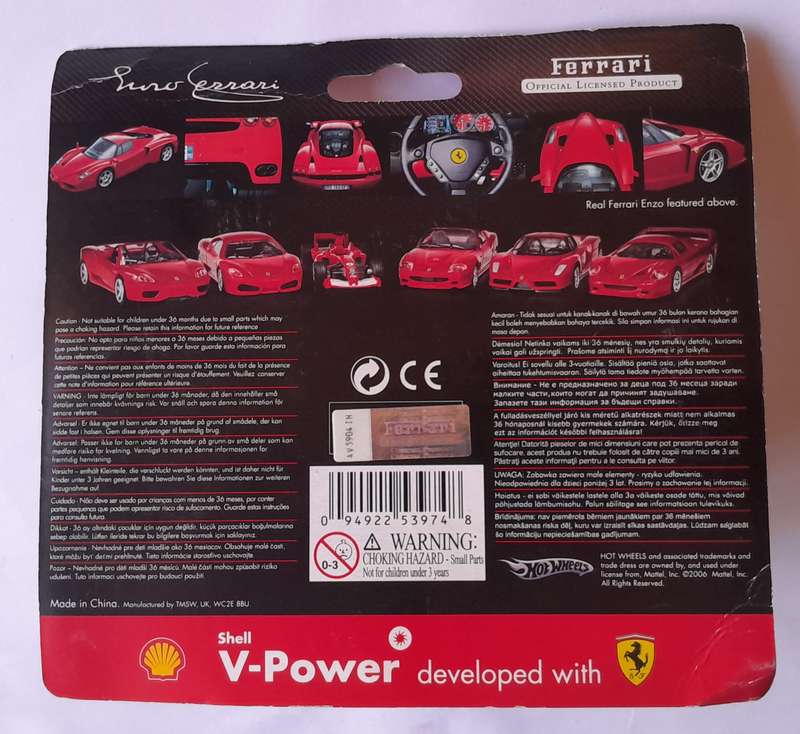 Hot Wheels Shell V-Power Ferrari Enzo. Scale 1/38 (12cm). Sealed In Original Packaging.