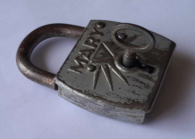 Rare Antique "Mary" Padlock with Key.  Working.  7 x 5cm
