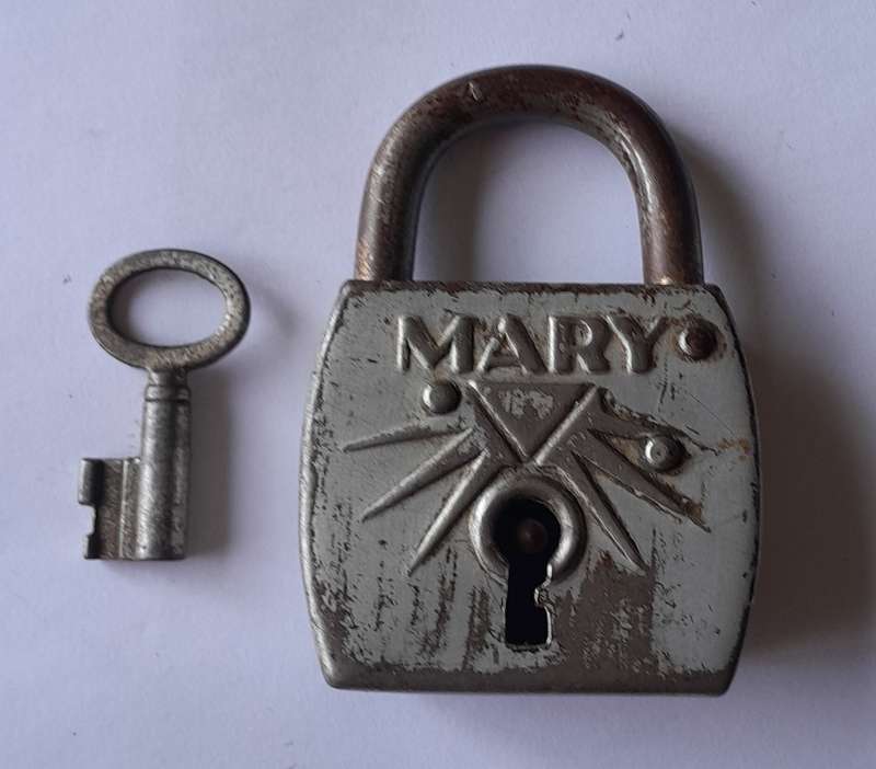 Rare Antique "Mary" Padlock with Key.  Working.  7 x 5cm