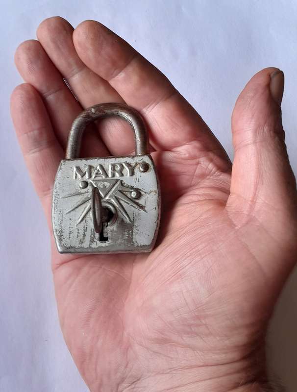 Rare Antique "Mary" Padlock with Key.  Working.  7 x 5cm