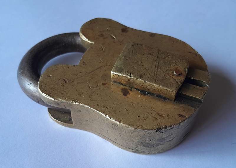 Antique Large Solid Brass Padlock.  No Key.  8 x 5cm