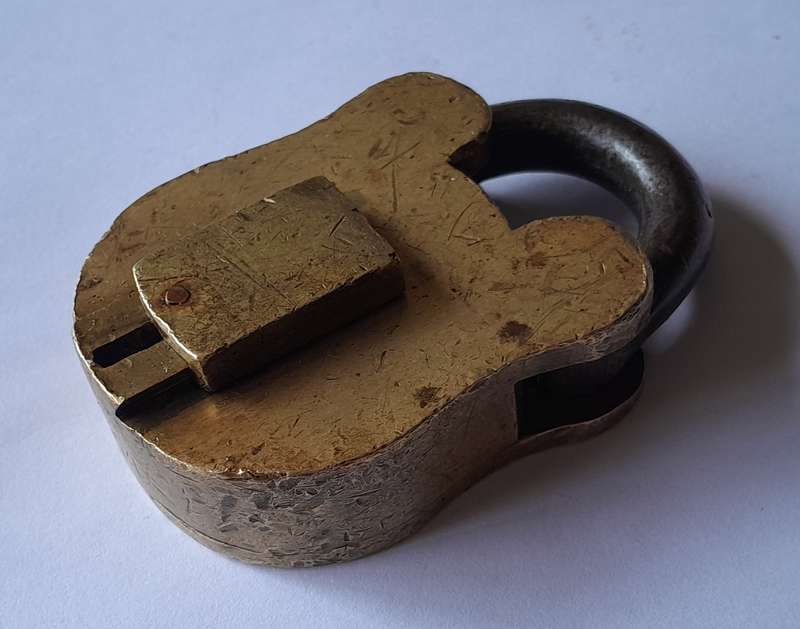 Antique Large Solid Brass Padlock.  No Key.  8 x 5cm