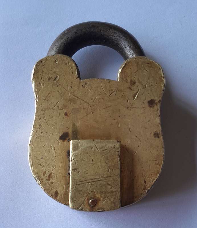 Antique Large Solid Brass Padlock.  No Key.  8 x 5cm