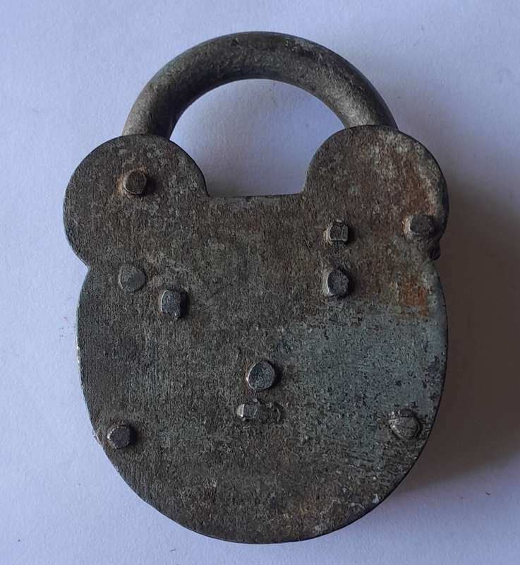 Antique Large Iron & Brass Padlock.  No Key.  8.5 x 5cm.