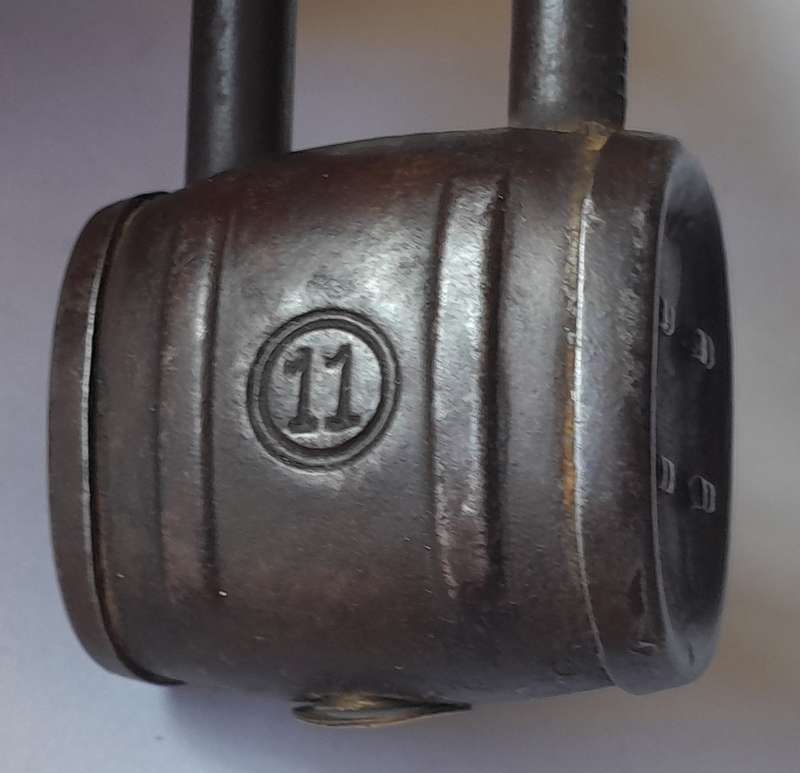 Rare Antique German "11" Barrell Padlock.  No Key.  6 x 3.5cm