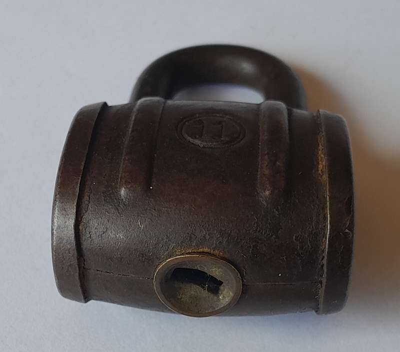 Rare Antique German "11" Barrell Padlock.  No Key.  6 x 3.5cm