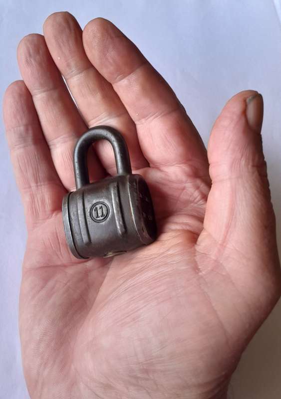Rare Antique German "11" Barrell Padlock.  No Key.  6 x 3.5cm