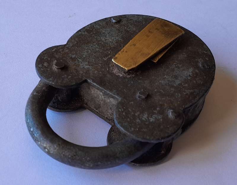 Antique Large Iron & Brass Padlock.  No Key.  8.5 x 5cm.