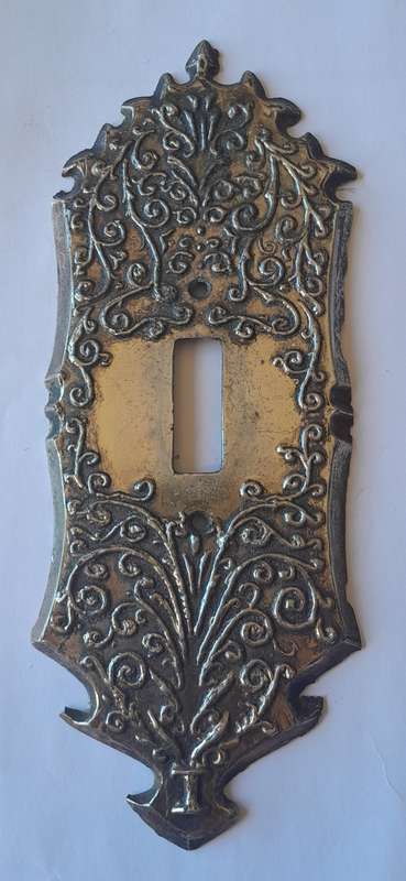 Vintage Cast Metal Ornate Light Switch Plate Cover.  21 x 8cm.