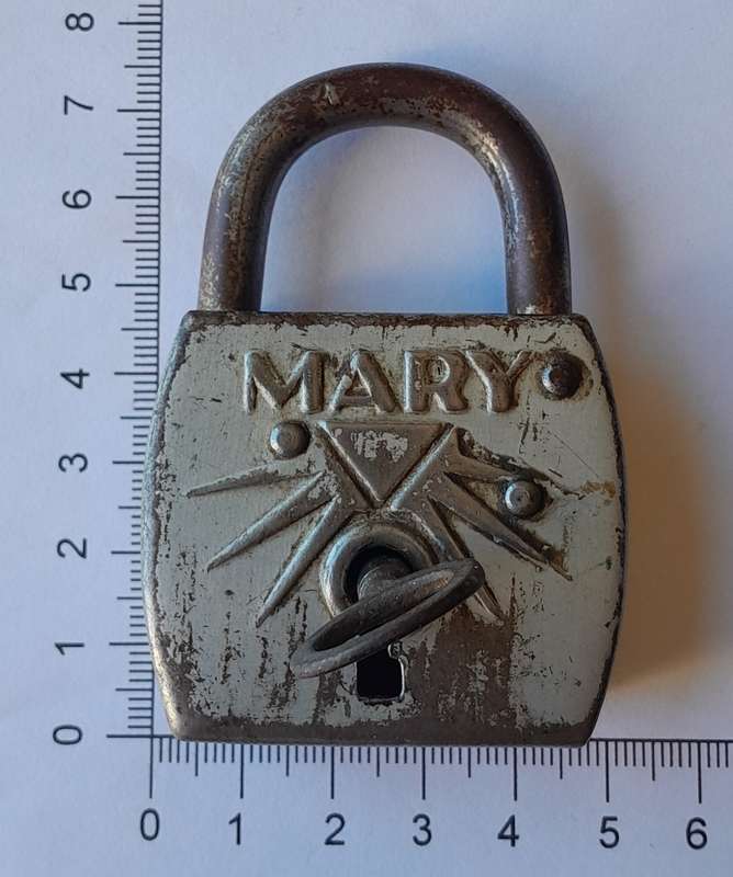Rare Antique "Mary" Padlock with Key.  Working.  7 x 5cm
