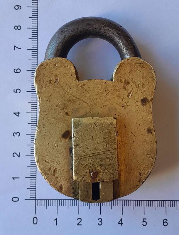 Antique Large Solid Brass Padlock.  No Key.  8 x 5cm