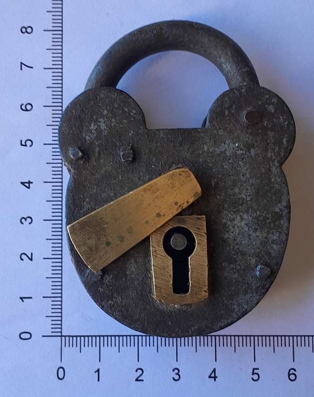 Antique Large Iron & Brass Padlock.  No Key.  8.5 x 5cm.
