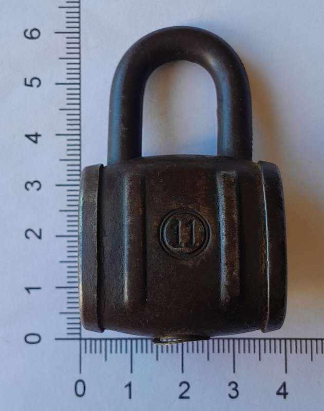 Rare Antique German "11" Barrell Padlock.  No Key.  6 x 3.5cm