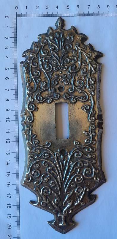 Vintage Cast Metal Ornate Light Switch Plate Cover.  21 x 8cm.