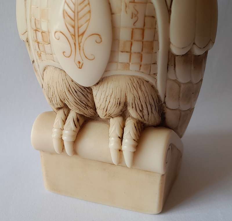 John Biccard Owl Michael Angelo Crushed Marble Sculpture. Signed. 11.5cm