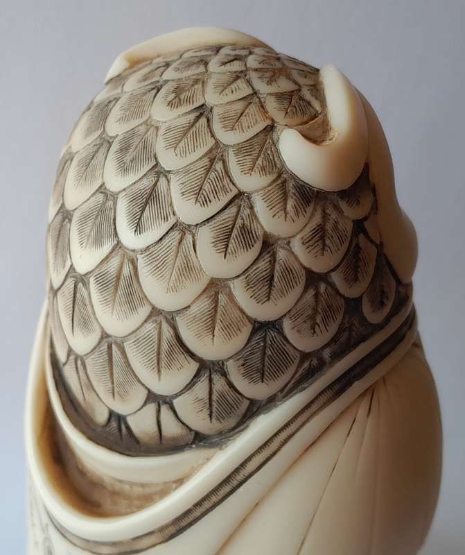 John Biccard Owl Michael Angelo Crushed Marble Sculpture. Signed. 11.5cm