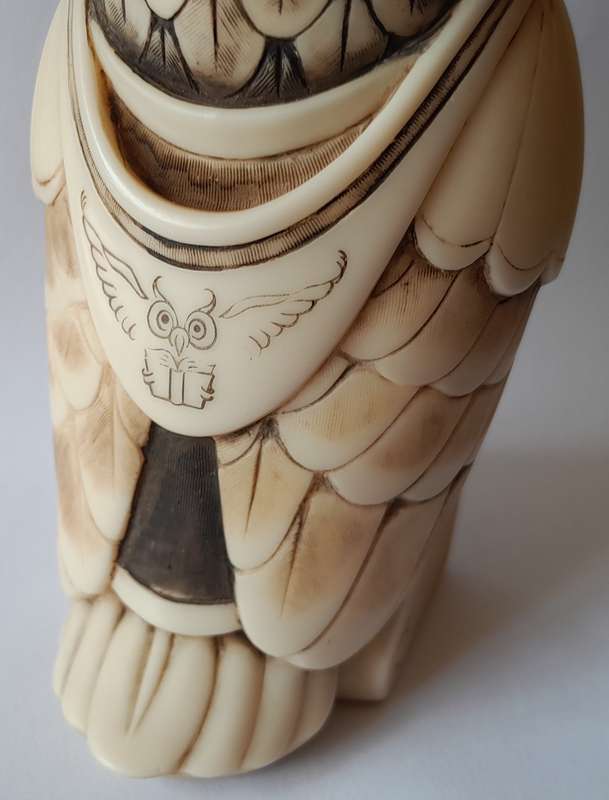 John Biccard Owl Michael Angelo Crushed Marble Sculpture. Signed. 11.5cm