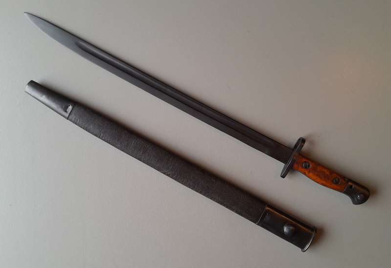 South African Police Pattern 1907 Parkerized Bayonet With Scabbard.
