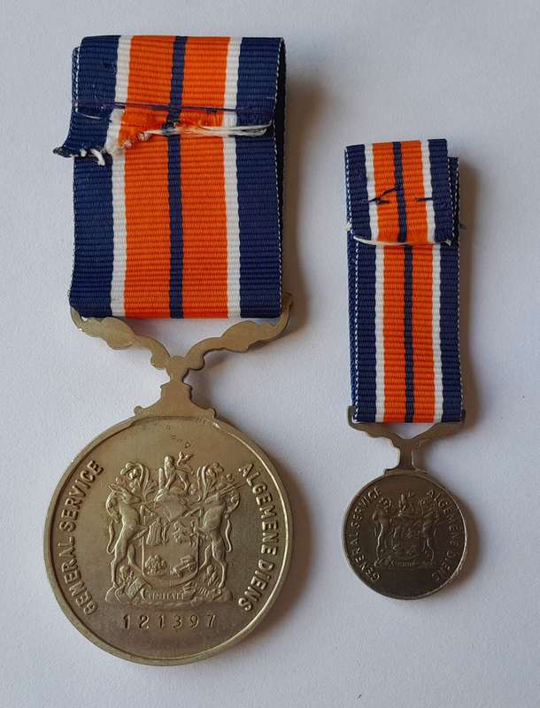 SADF General Service Medals.  Full-Size (121397) and Miniature.