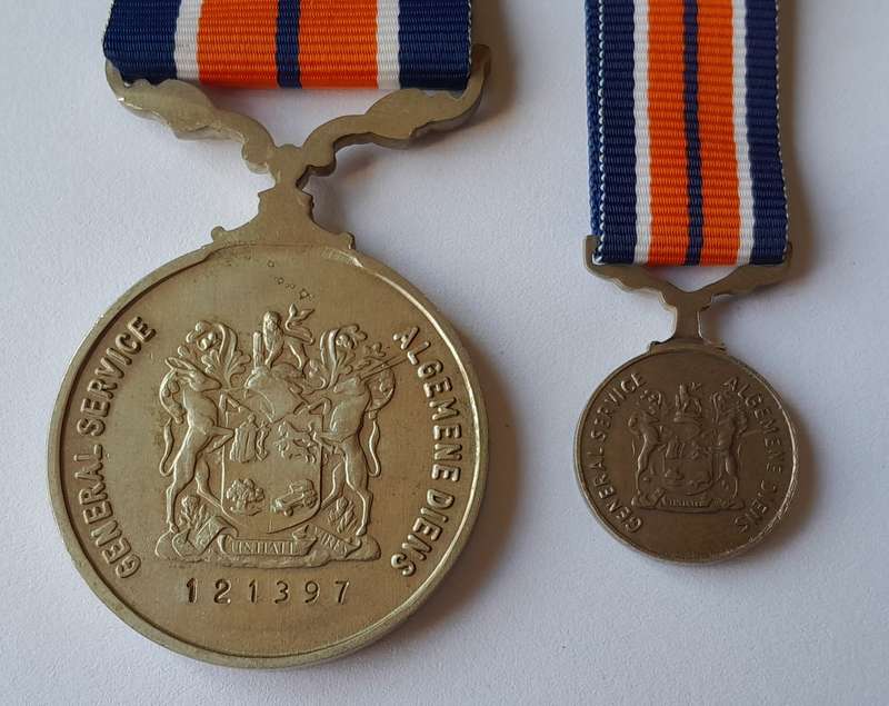 SADF General Service Medals.  Full-Size (121397) and Miniature.