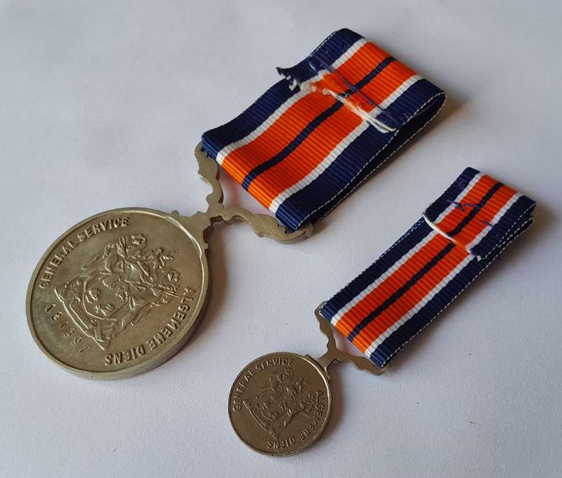 SADF General Service Medals.  Full-Size (121397) and Miniature.