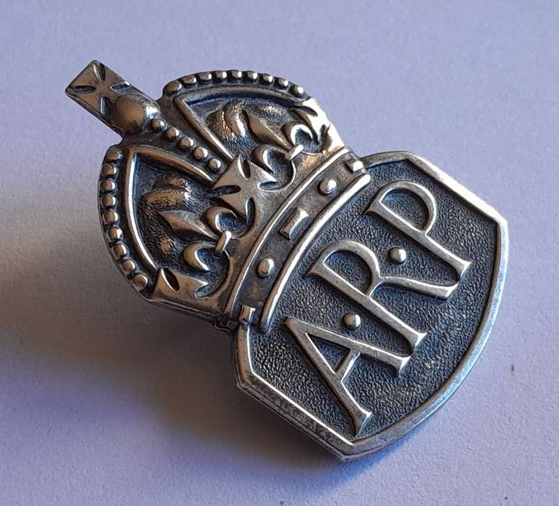 WW2 Solid Silver Air Raid Precautions Badge.  Royal Mint. No Clasp.