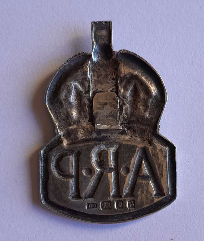WW2 Solid Silver Air Raid Precautions Badge.  Royal Mint. No Clasp.