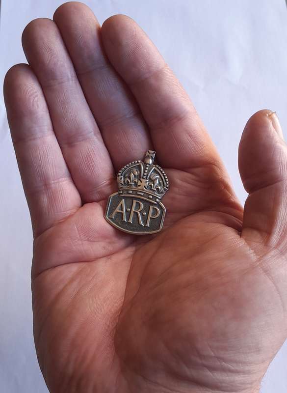 WW2 Solid Silver Air Raid Precautions Badge.  Royal Mint. No Clasp.